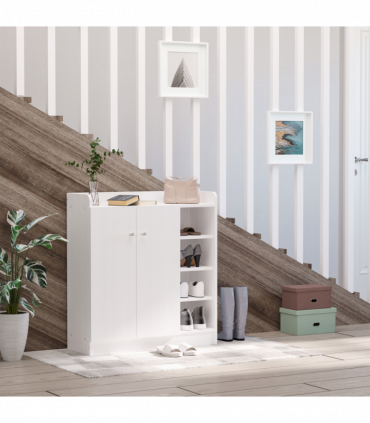 Shoe Storage Cabinet Home 2 Doors w/Adjustable 4 Shelves White