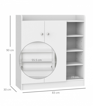 Shoe Storage Cabinet Home 2 Doors w/Adjustable 4 Shelves White