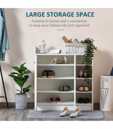 Shoe Storage Cabinet Home 2 Doors w/Adjustable 4 Shelves White
