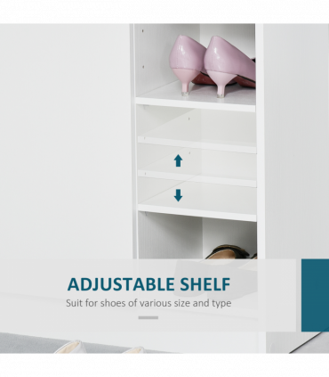 Shoe Storage Cabinet Home 2 Doors w/Adjustable 4 Shelves White