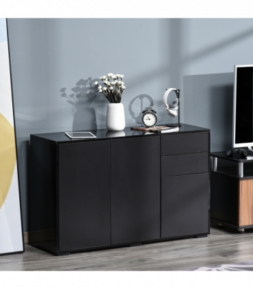 Side Cabinet with 2 Door Cabinet and 2 Drawer for Home Office Black