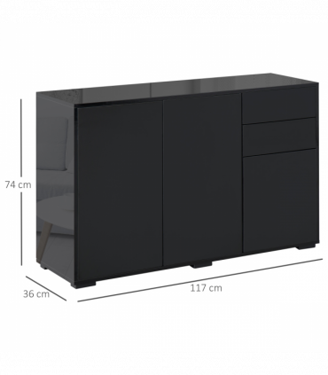 Side Cabinet with 2 Door Cabinet and 2 Drawer for Home Office Black