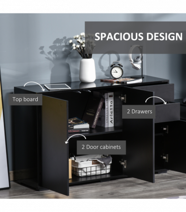 Side Cabinet with 2 Door Cabinet and 2 Drawer for Home Office Black