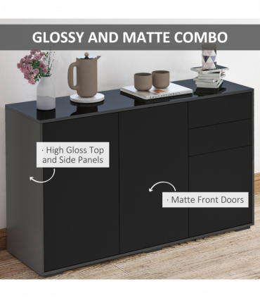 Side Cabinet with 2 Door Cabinet and 2 Drawer for Home Office Black