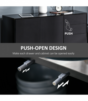 Side Cabinet with 2 Door Cabinet and 2 Drawer for Home Office Black