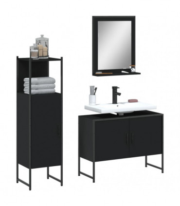 vidaXL 3 Piece Bathroom Cabinet Set Black Engineered Wood