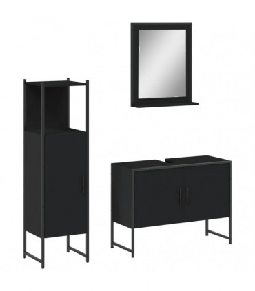 vidaXL 3 Piece Bathroom Cabinet Set Black Engineered Wood