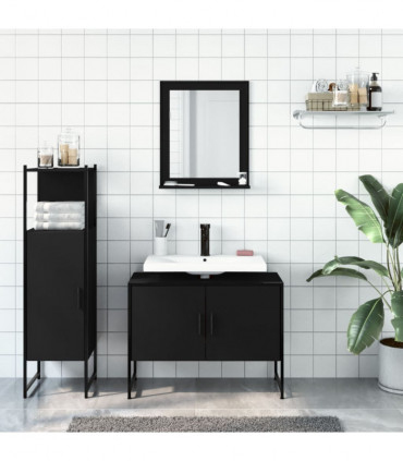 vidaXL 3 Piece Bathroom Cabinet Set Black Engineered Wood