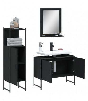 vidaXL 3 Piece Bathroom Cabinet Set Black Engineered Wood