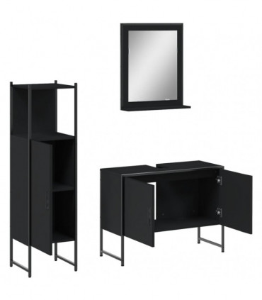 vidaXL 3 Piece Bathroom Cabinet Set Black Engineered Wood
