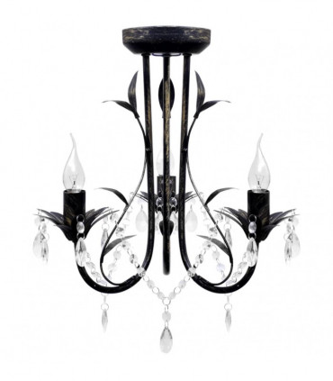 vidaXL Art Nouveau Style Black Chandelier Crystal Beads 3xE14 Bulbs