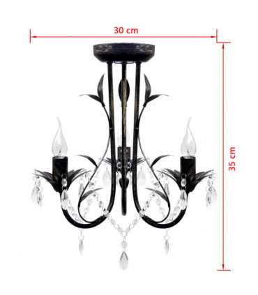 vidaXL Art Nouveau Style Black Chandelier Crystal Beads 3xE14 Bulbs