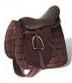 Horse Riding Saddle Set 16" Real Leather Brown 14 cm 5-in-1