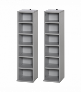 Set of 2 CD Media Display Shelf Unit Tower Rack w/ Adjustable Shelves Grey