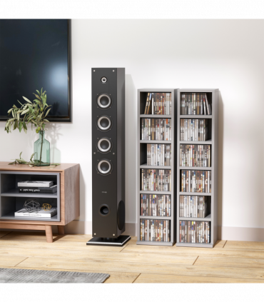 Set of 2 CD Media Display Shelf Unit Tower Rack w/ Adjustable Shelves Grey