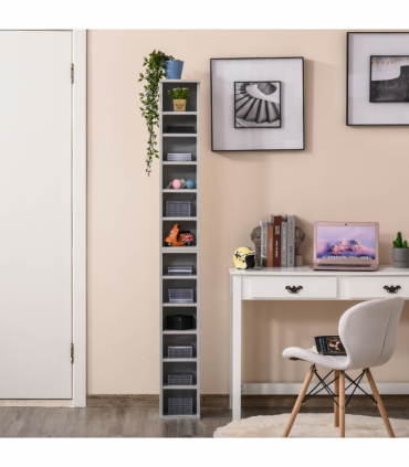 Set of 2 CD Media Display Shelf Unit Tower Rack w/ Adjustable Shelves Grey