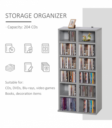 Set of 2 CD Media Display Shelf Unit Tower Rack w/ Adjustable Shelves Grey