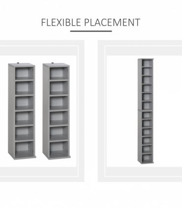 Set of 2 CD Media Display Shelf Unit Tower Rack w/ Adjustable Shelves Grey