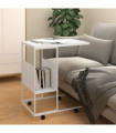 Side Table with Wheels White 55x36x63.5 cm Engineered Wood