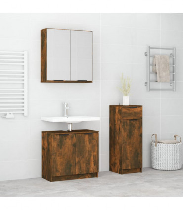 3 Piece Bathroom Cabinet Set Smoked Oak Engineered Wood
