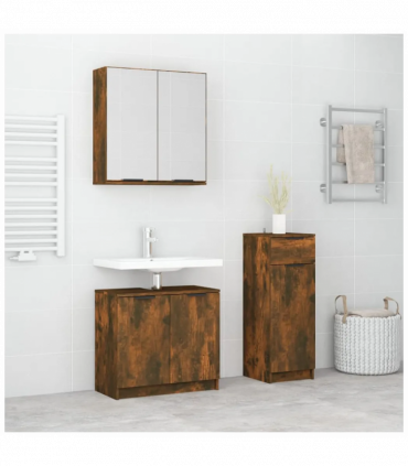 3 Piece Bathroom Cabinet Set Smoked Oak Engineered Wood