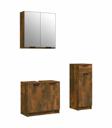 3 Piece Bathroom Cabinet Set Smoked Oak Engineered Wood