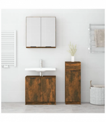 3 Piece Bathroom Cabinet Set Smoked Oak Engineered Wood