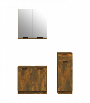 3 Piece Bathroom Cabinet Set Smoked Oak Engineered Wood