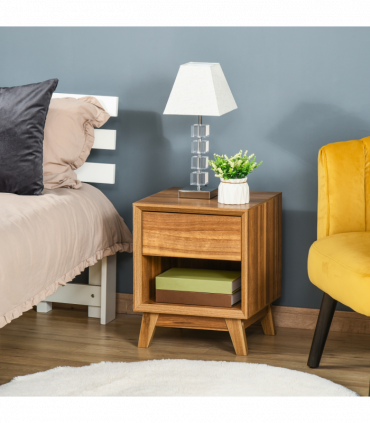 Bedside Table MDF Walnut brown 50H x 40W x 40Dcm Night Stand Drawer Shelf