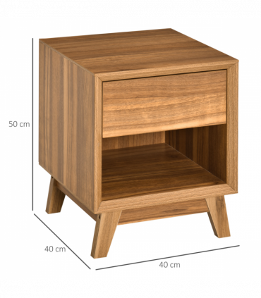 Bedside Table MDF Walnut brown 50H x 40W x 40Dcm Night Stand Drawer Shelf