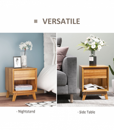 Bedside Table MDF Walnut brown 50H x 40W x 40Dcm Night Stand Drawer Shelf