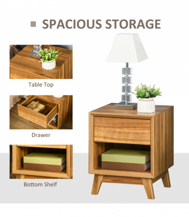 Bedside Table MDF Walnut brown 50H x 40W x 40Dcm Night Stand Drawer Shelf