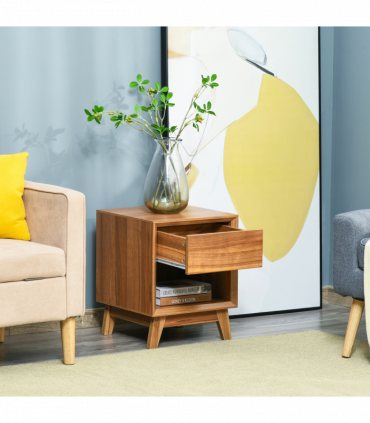 Bedside Table MDF Walnut brown 50H x 40W x 40Dcm Night Stand Drawer Shelf