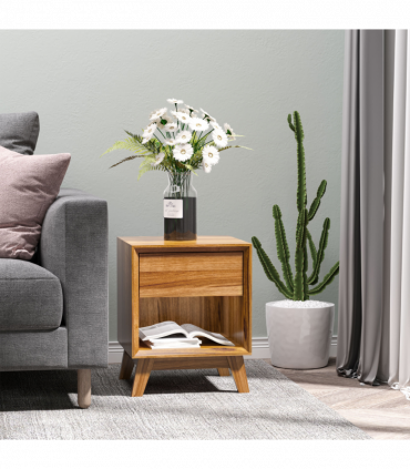 Bedside Table MDF Walnut brown 50H x 40W x 40Dcm Night Stand Drawer Shelf