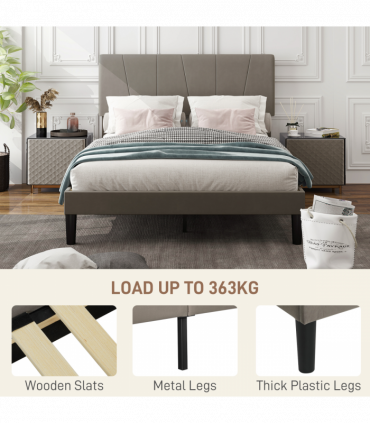 HOMCOM Double Bed Frame with 5-Level Adjustable Headboard Wooden Slats