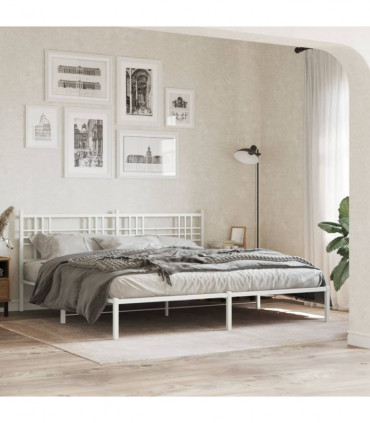 vidaXL Metal Bed Frame with Headboard White 200x200 cm