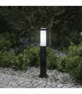 vidaXL Bollard Light with Sensor&Outlet 50 cm Black IP44