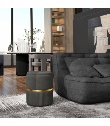 HOMCOM Round Pouffe, Storage Footstool with Cushioned Top, Hidden Space