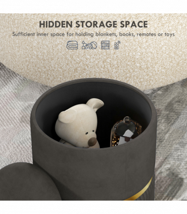 HOMCOM Round Pouffe, Storage Footstool with Cushioned Top, Hidden Space