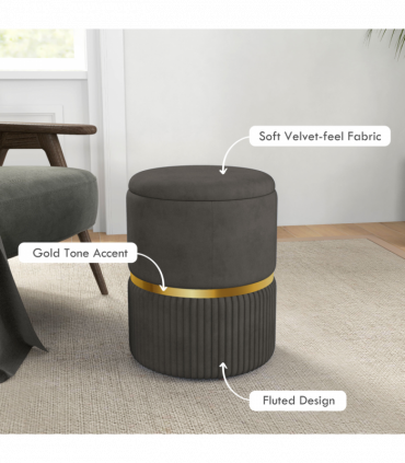 HOMCOM Round Pouffe, Storage Footstool with Cushioned Top, Hidden Space