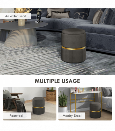 HOMCOM Round Pouffe, Storage Footstool with Cushioned Top, Hidden Space