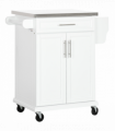 Rolling Kitchen Cart Storage Trolley with Drawer Towel Rail Steel White