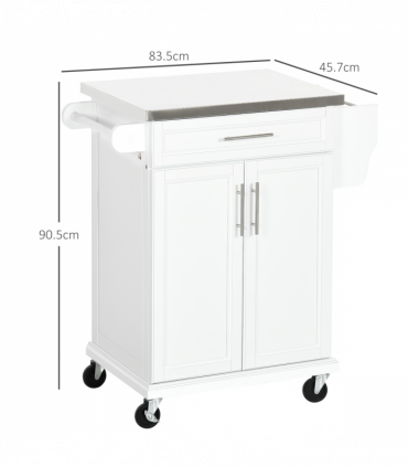 Rolling Kitchen Cart Storage Trolley with Drawer Towel Rail Steel White