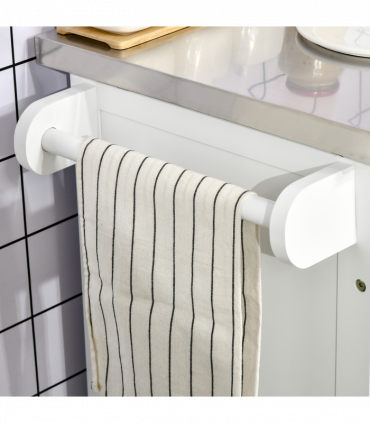 Rolling Kitchen Cart Storage Trolley with Drawer Towel Rail Steel White