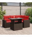 vidaXL 5 Piece Garden Sofa Set with Cushions Brown Poly Rattan Acacia