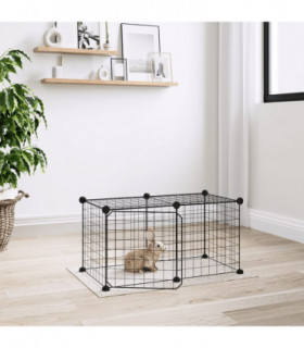 vidaXL 8-Panel Pet Cage with Door Black 35x35 cm Steel