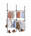 Double Black Telescopic Wardrobe Organiser Hanging Rail Clothes Rack Adjustable Storage Shelving