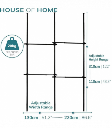 Double Black Telescopic Wardrobe Organiser Hanging Rail Clothes Rack Adjustable Storage Shelving