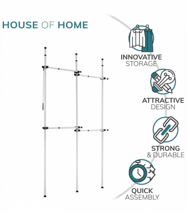 Double Black Telescopic Wardrobe Organiser Hanging Rail Clothes Rack Adjustable Storage Shelving