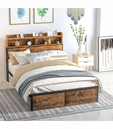 HOMCOM 4.8FT Double Bed Frame with Storage Headboard and Under Bed Storage